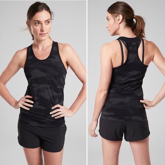 Athleta Speedlight Tank Top Womens S Black Camo Seamless Racerback Nylon Blend - Picture 12 of 13